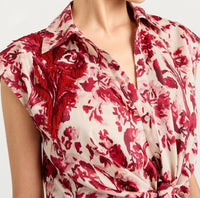 cinq a sept Women's Floral Ribbons Sleeveless Mari Top in cherry rose multi - women's shirt - alternate view