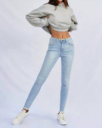 The Denim Lab - Mid Rise Raw Hem Skinny Jeans