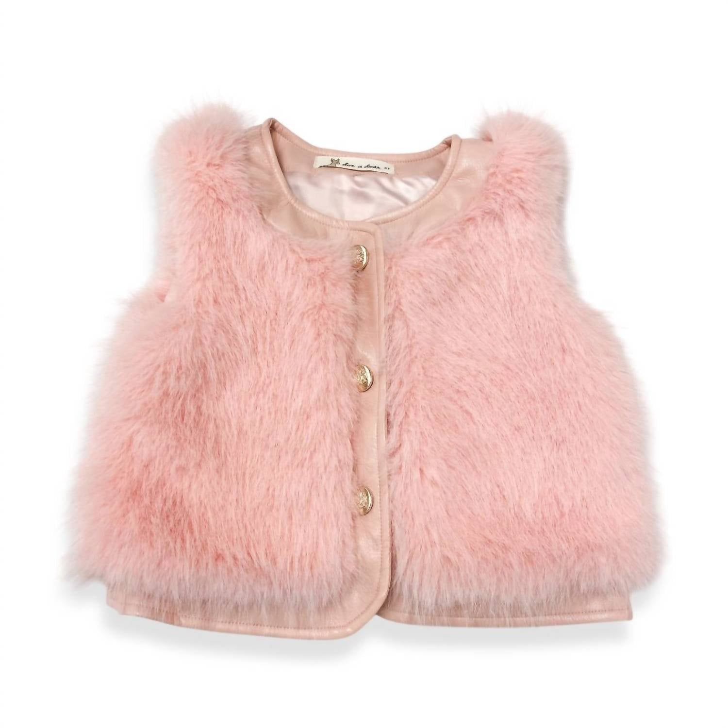 Doe A Dear - Girl's Leather Trimmed Faux Fur Vest