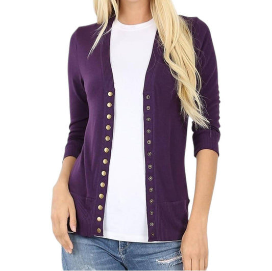 Zenana - Snap Button Sweater Cardigan