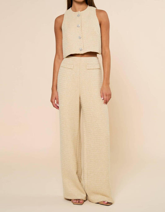 Lalavon - Sleeveless Tweed Cropped Top & Wide Leg Pants Set