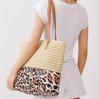 3Am By H&D Accessories - Women's Woven Straw & Leopard Print Tote Bag