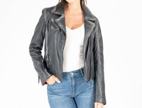 MAURITIUS Christy Star Detail Leather Jacket in vintage black - women's jacket