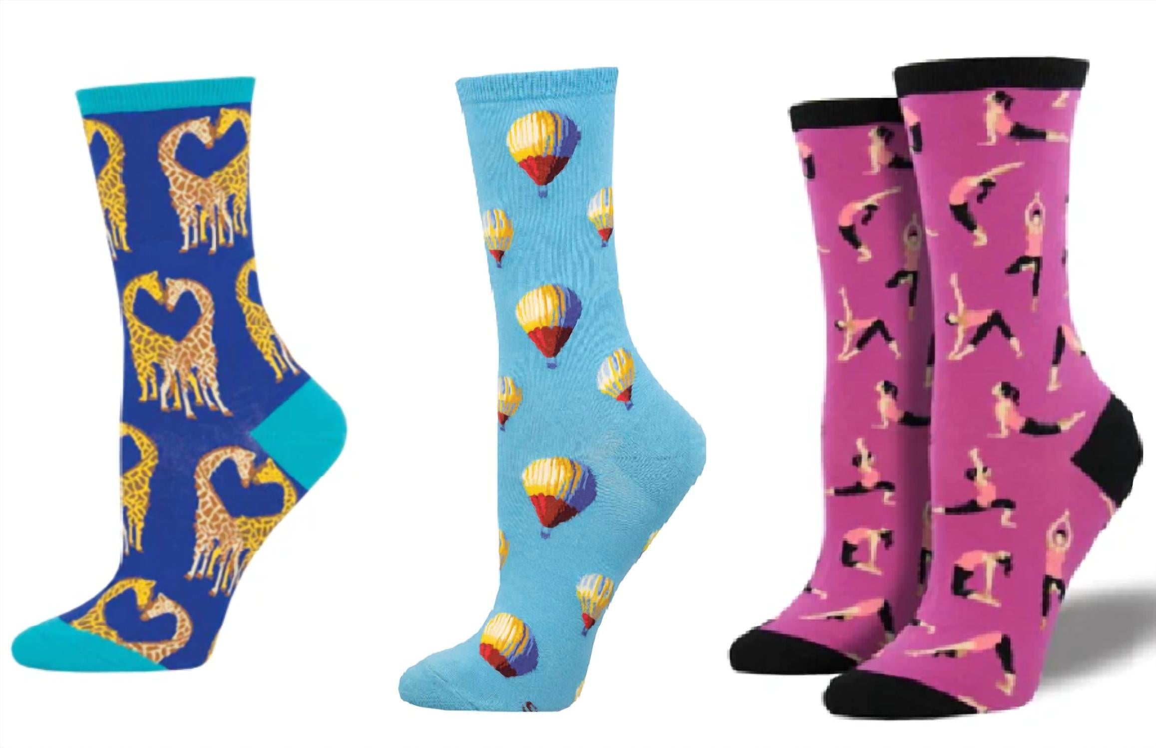 SOCKSMITH Women's Longneck Love & Hot Air & Yoga People Socks - Set Of 3 Pair in multi - women's accessory