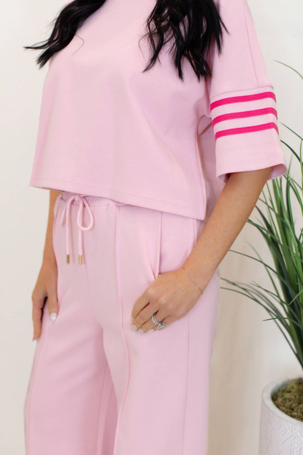 entro Luna Short Sleeve Knit Top And Wide Leg Pants Set in pink - women's sleepwear - view 4