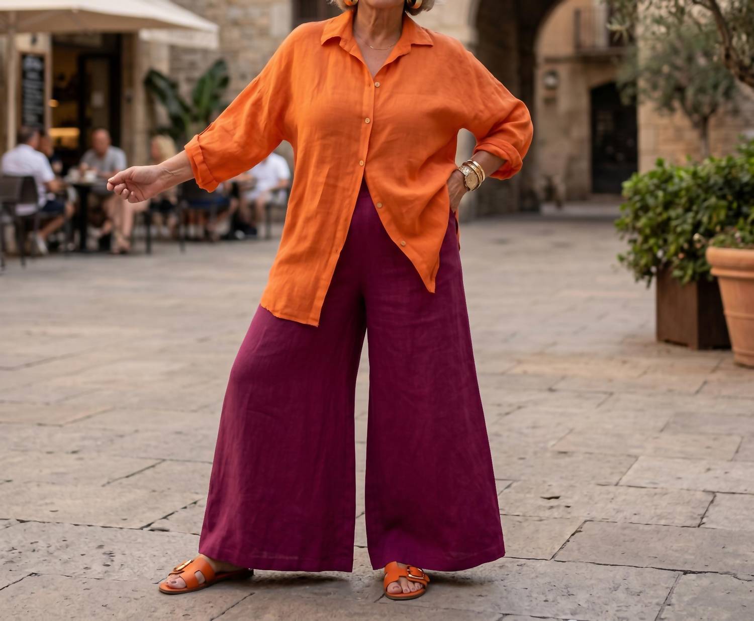 GIGI MODA Wide Leg Linen Pants in magenta - women's pants