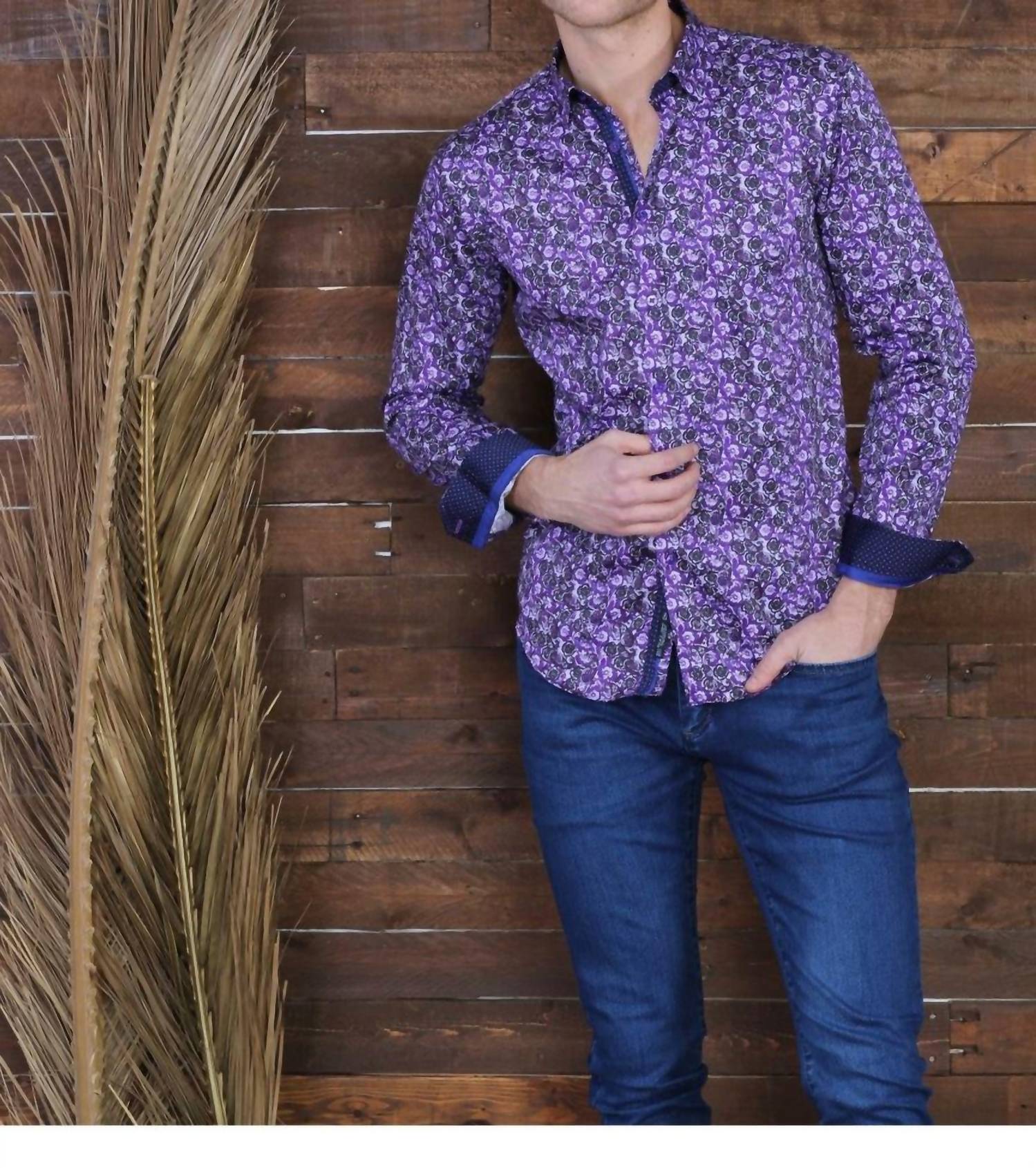 Eight X - Long Sleeve Button Down Paisley Print Shirt With Trim