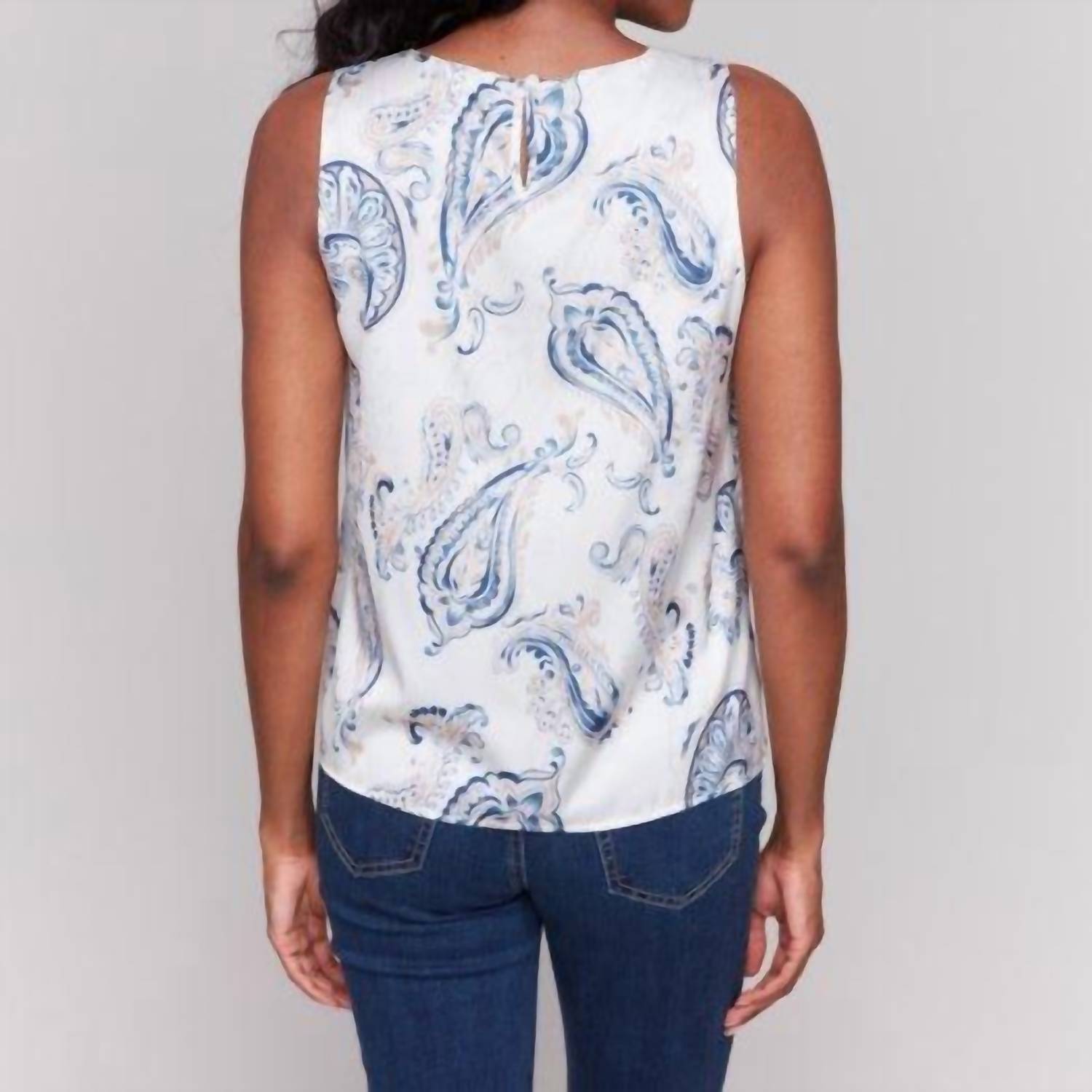 Charlie B - Sleeveless Print Keyhole Top