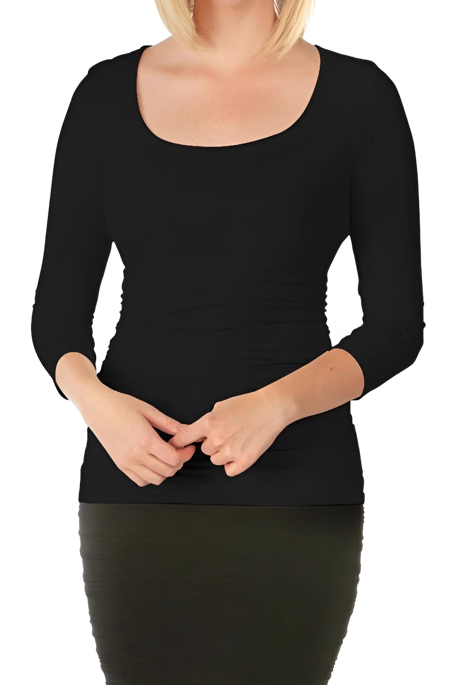 Tees By Tina - Three Quarter Sleeve Ruched Scoop Neck Top