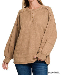 Zenana - The Sara Ribbed Henley Sweater