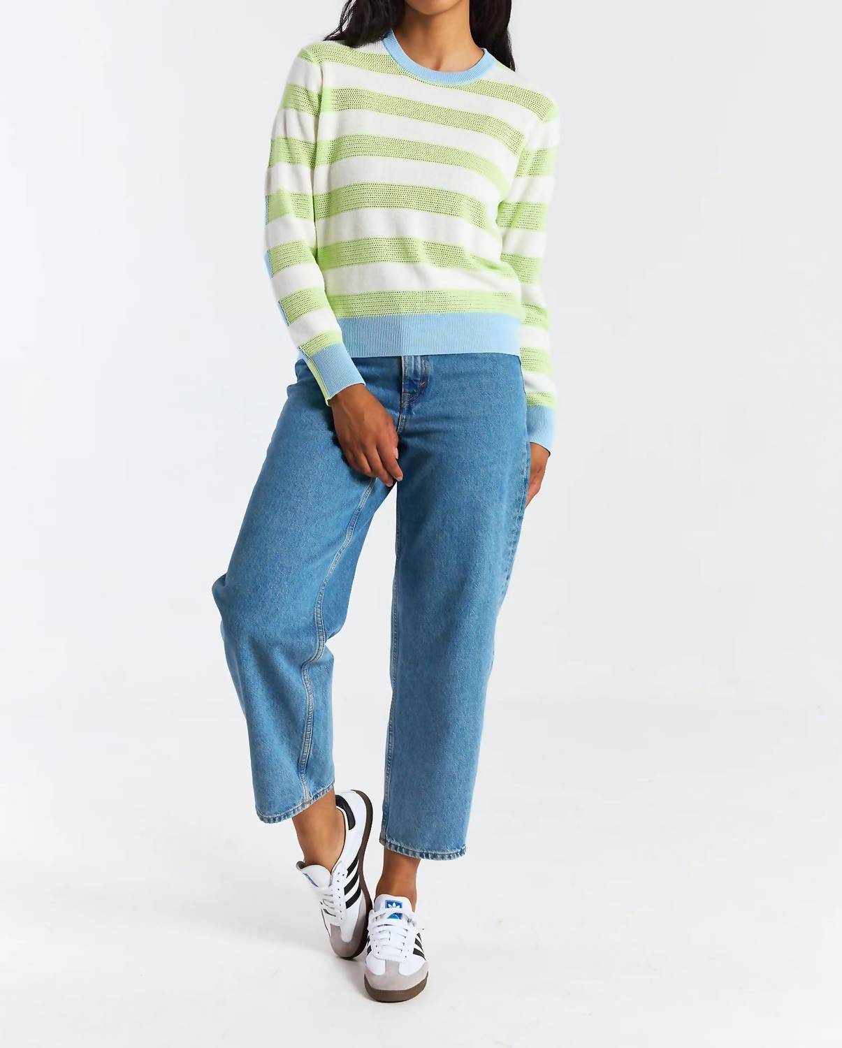 Brodie Cashmere - Mesh Stripe Crew Sweater