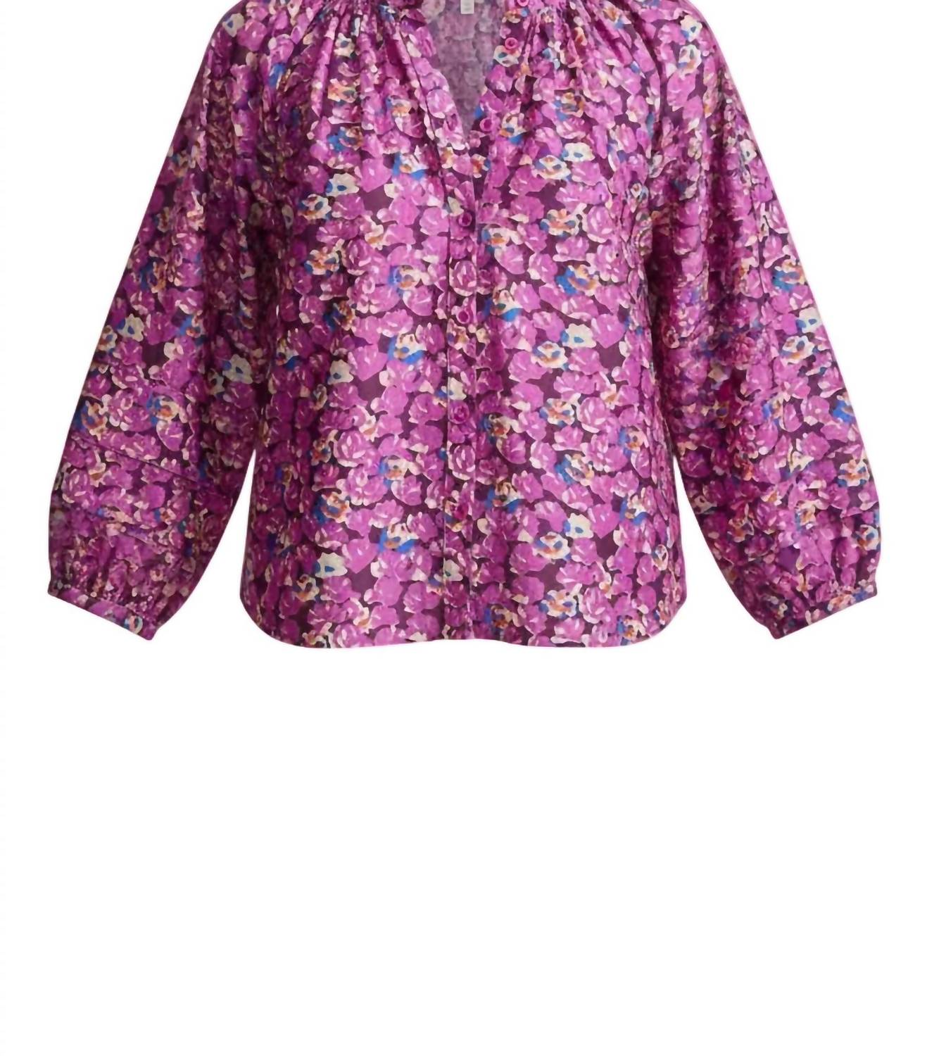 APIECE APART Trini Puff Sleeves Top in florette peony - women's blouse - alternate view