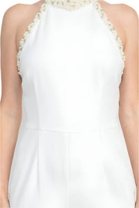 Adrianna Papell - Embellished Halter Neck Knit Crepe Jumpsuit