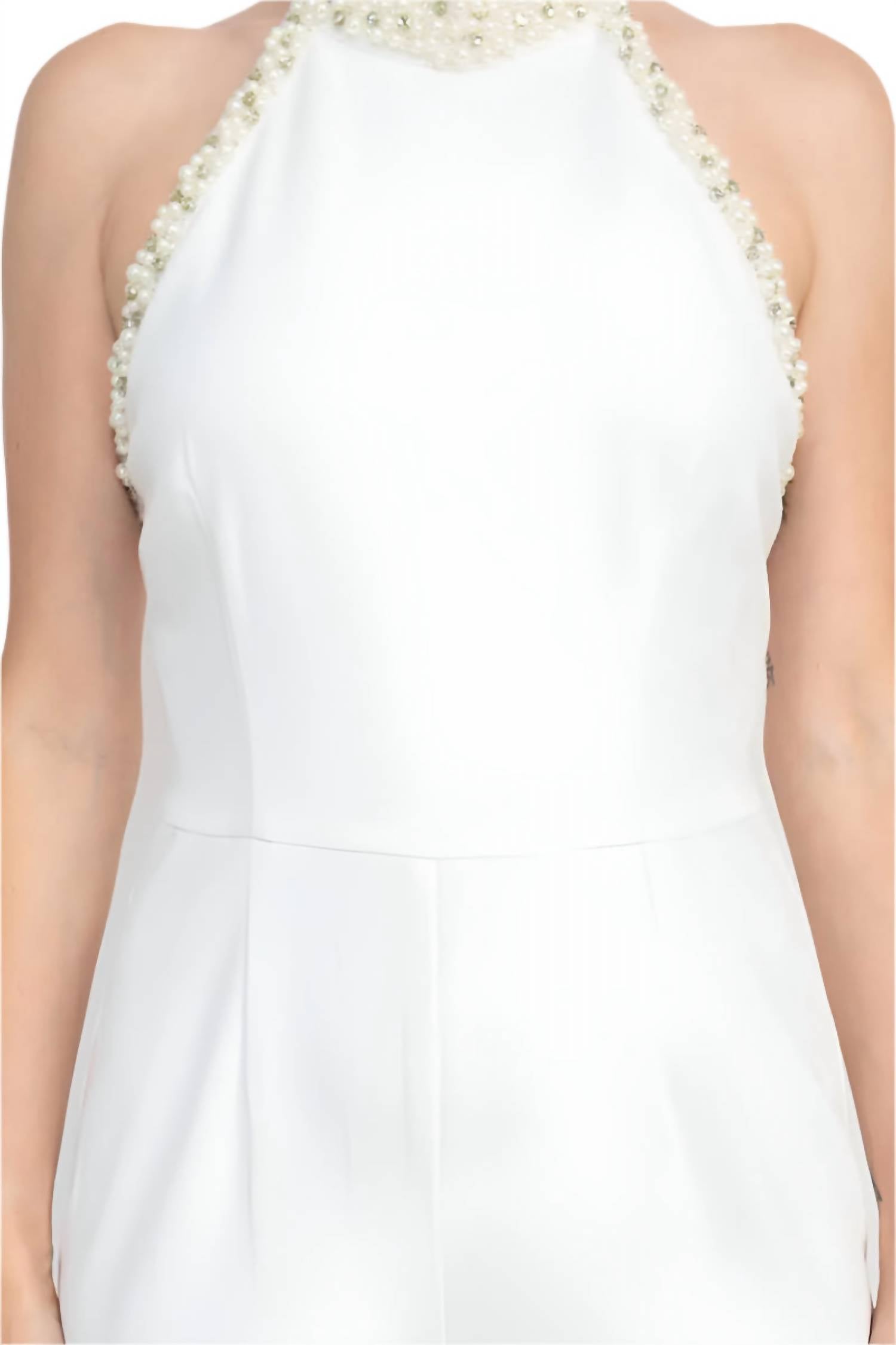 Adrianna Papell - Embellished Halter Neck Knit Crepe Jumpsuit