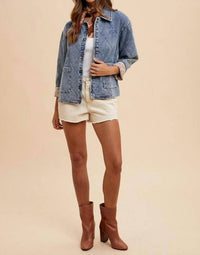 AnnieWear Contrast Lining Quilted Denim Jacket in blue - women's jacket - view 6