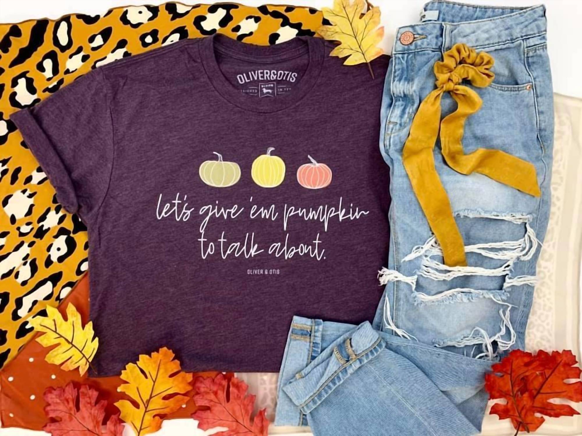 Oliver & Otis - Women's Let's Give 'em Pumpkin To Talk About Graphic Tee Shirt