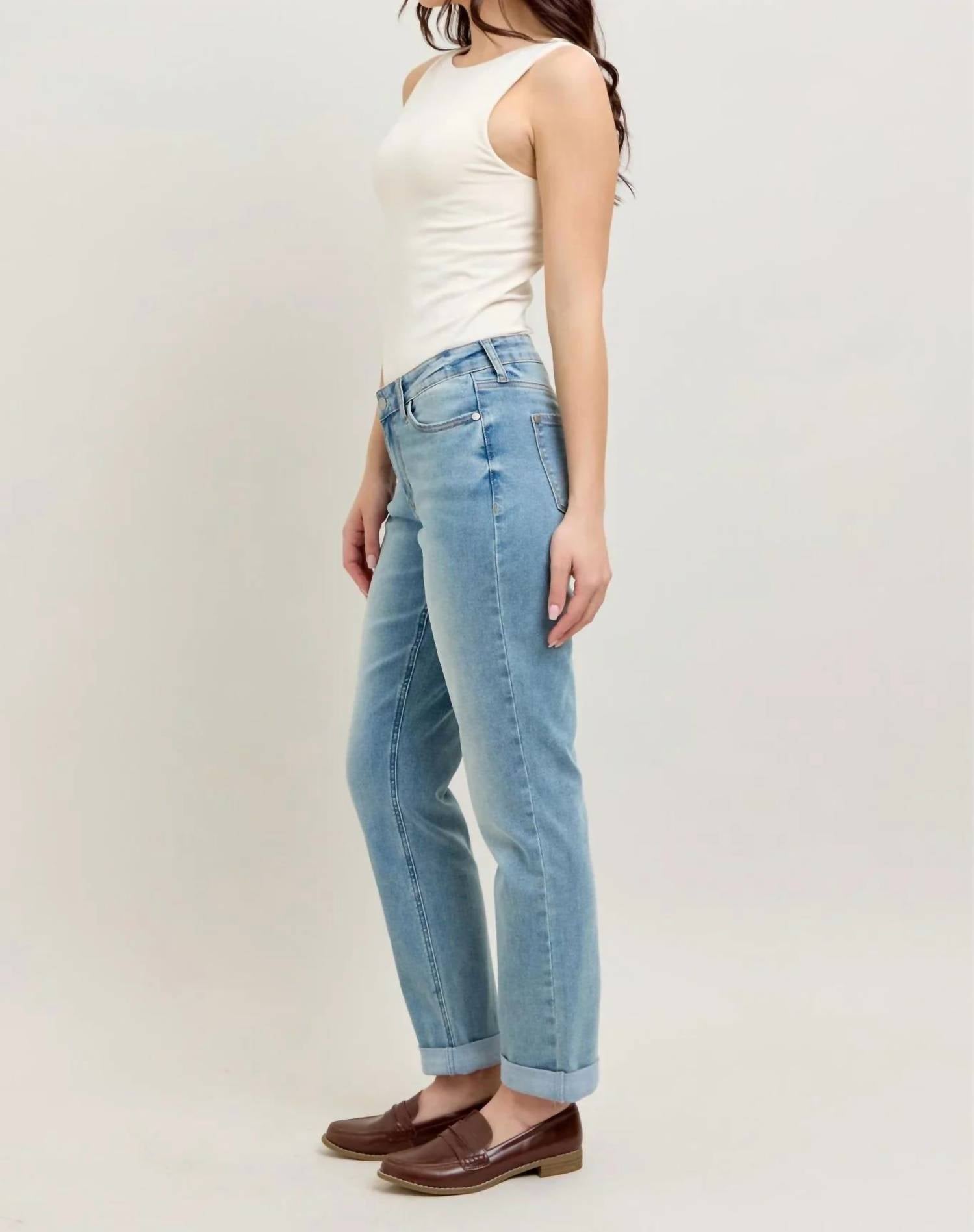 Judy Blue - Women's Wilma V-front Cool Denim Cuff Boyfriend Jeans