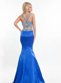 Rachel Allan - Matte Satin Two-piece Beaded Mermaid Prom Gown