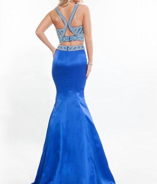 Rachel Allan - Matte Satin Two-piece Beaded Mermaid Prom Gown