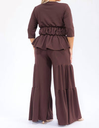 Karen T Design - Hollow Lace Up Top And Spliced Wide Leg Pants