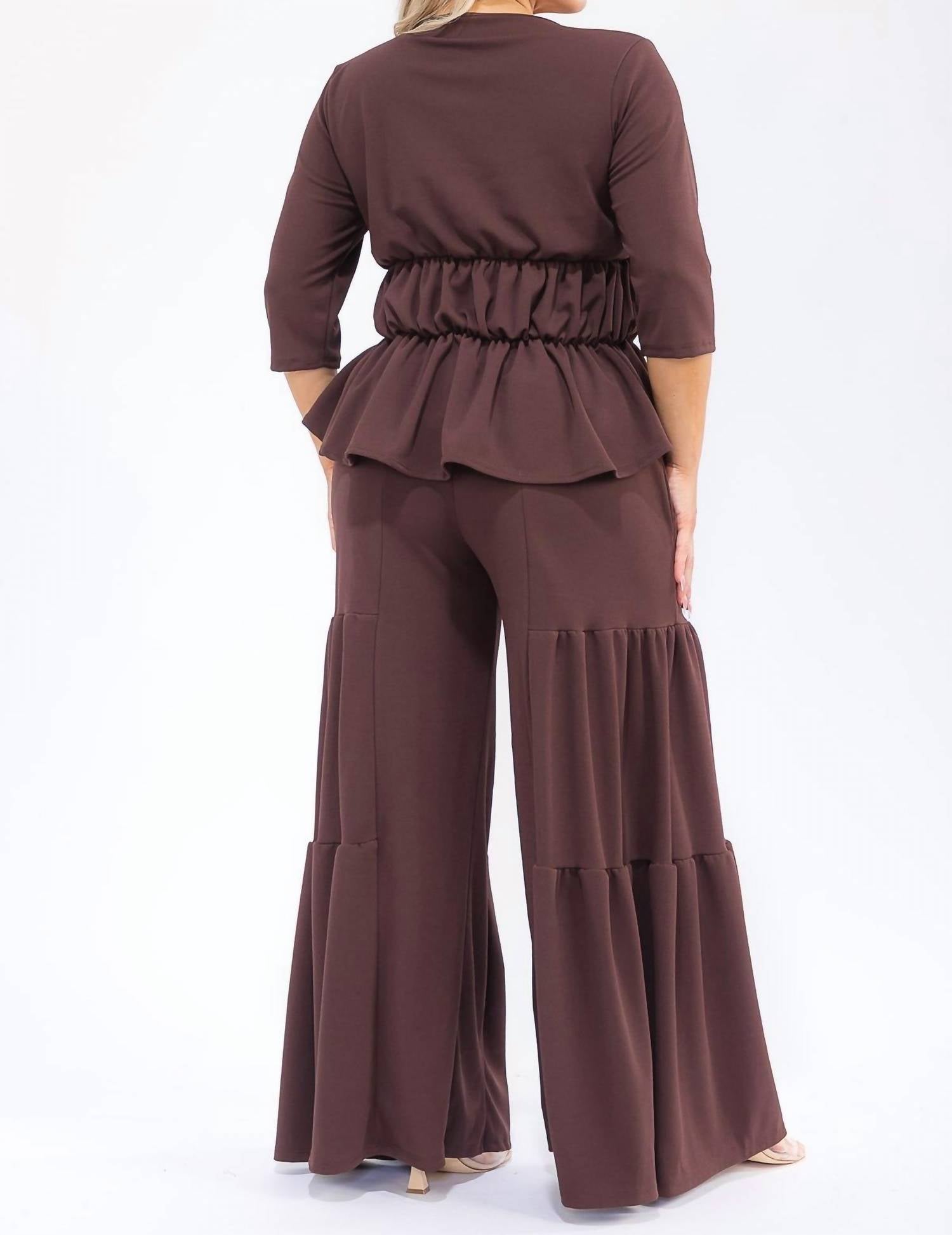 Karen T Design - Hollow Lace Up Top And Spliced Wide Leg Pants