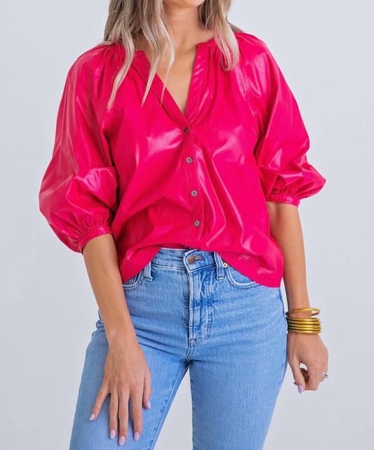 Karlie - Cranberry Pleather Button Top