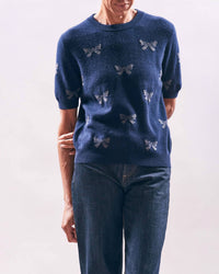Jumper1234 Bow Short Sleeve Top in midnight navy - women's t-shirt - detail view