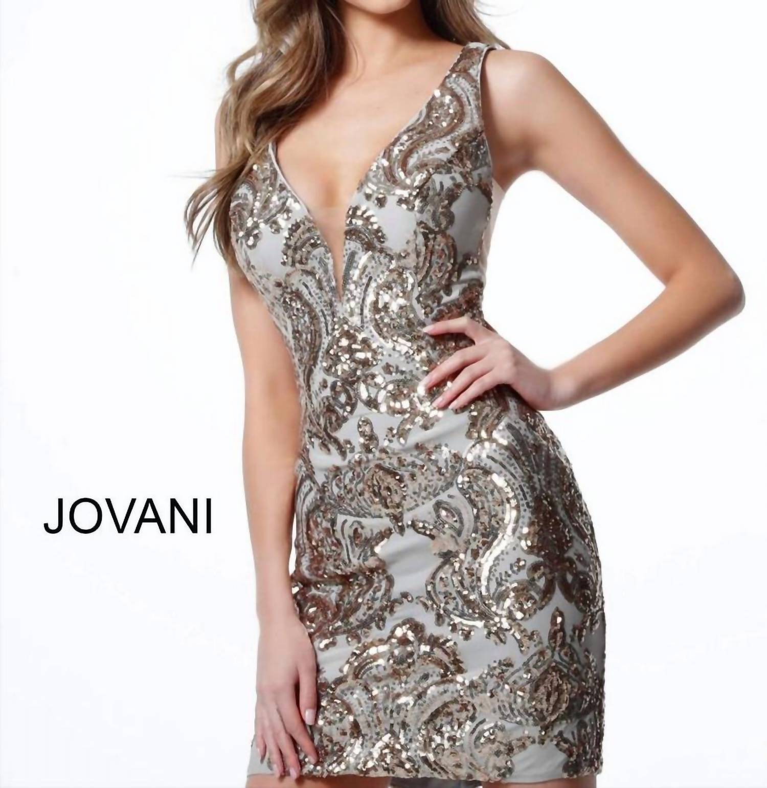 Jovani - Sequin Paisley Cocktail Dress