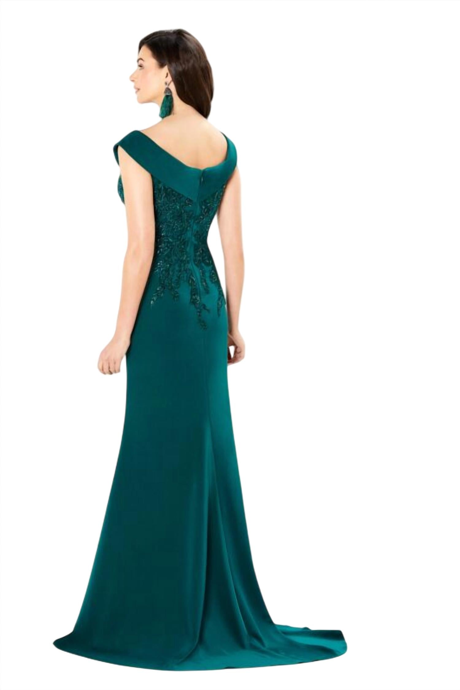 Montage by Mon Cheri Portrait Neckline Dress in emerald - women's dress - alternate view