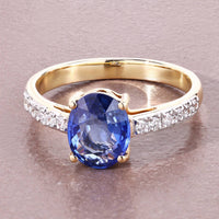 Diana M Jewels Women's Oval Natural Ceylon Blue Sapphire Fashion Ring (2.02 Ct) - Classic Plus in 18k yellow gold - women's jewelry - alternate view