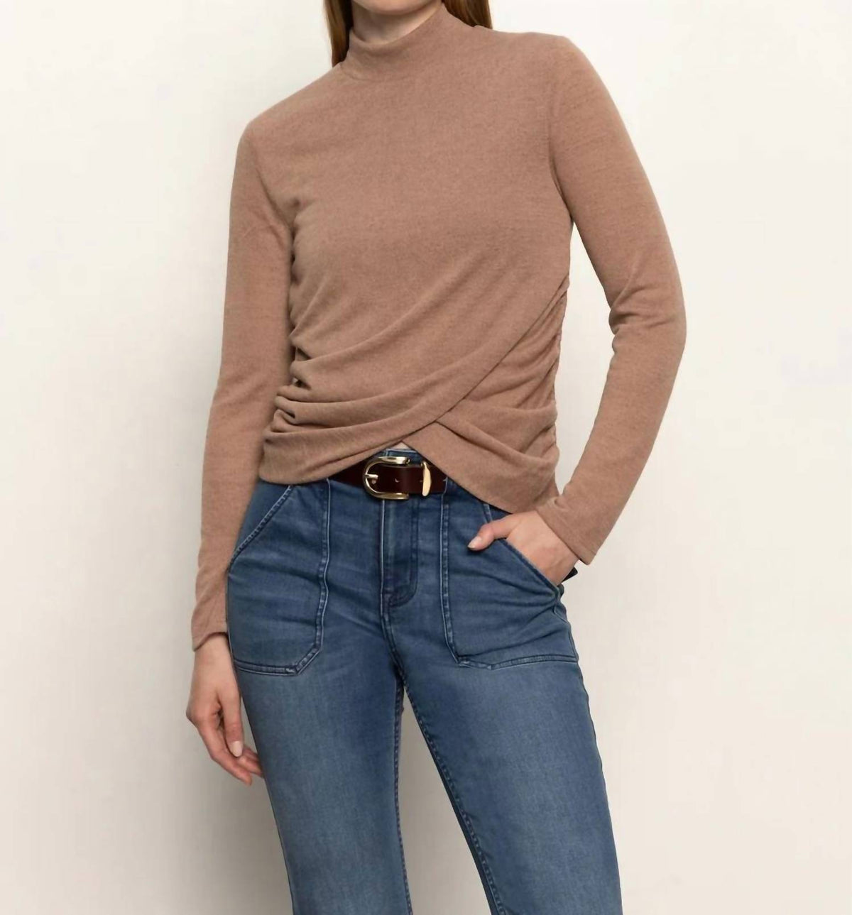 Sanctuary - Long Sleeve Draped Mock Neck Top
