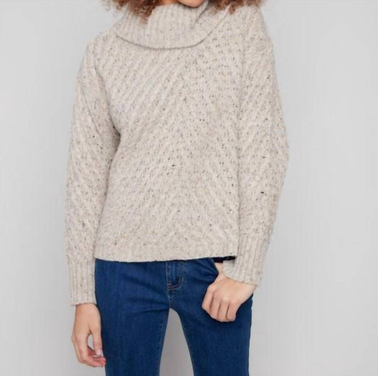 Charlie B - Cowl Neck Diagonal Cable Sweater