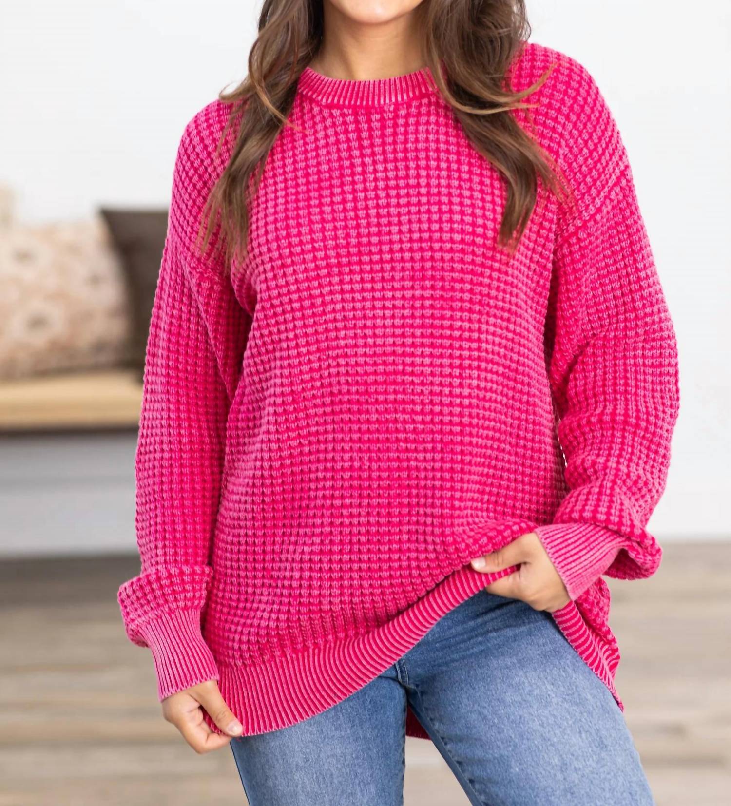 By Together - Long Sleeve Basket Weave Crew Sweater