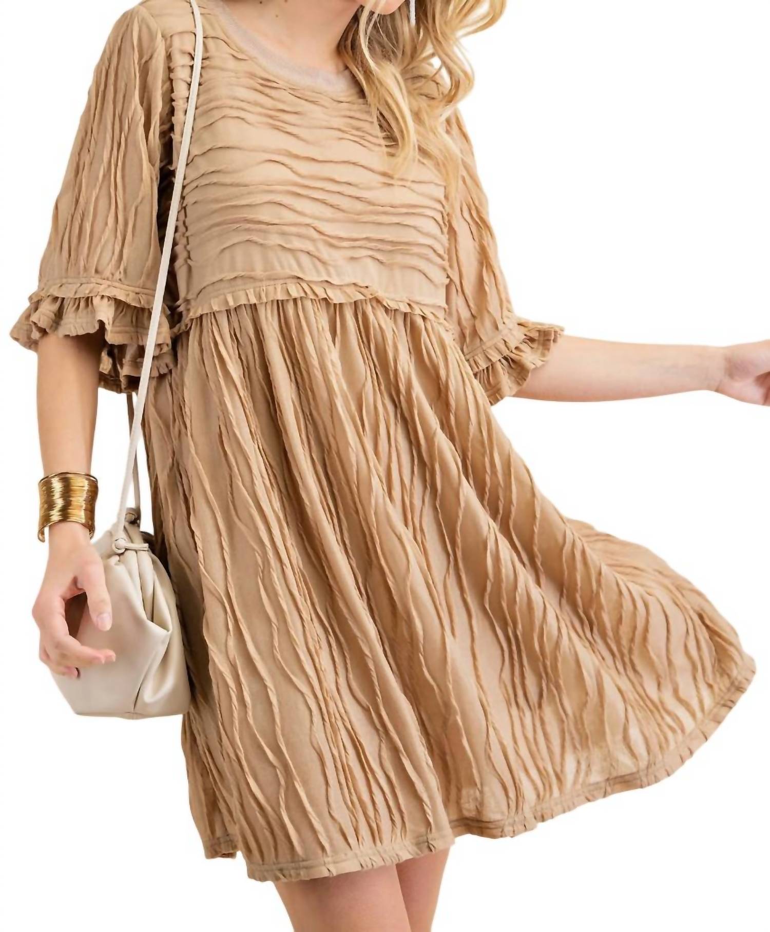 Kori - Pleat Detailing Babydoll Dress Tunic Top