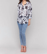 Charlie B - Print Long Sleeve Button Front Top