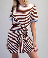 Peace Love Line - Striped Waist Tie Mini Dress