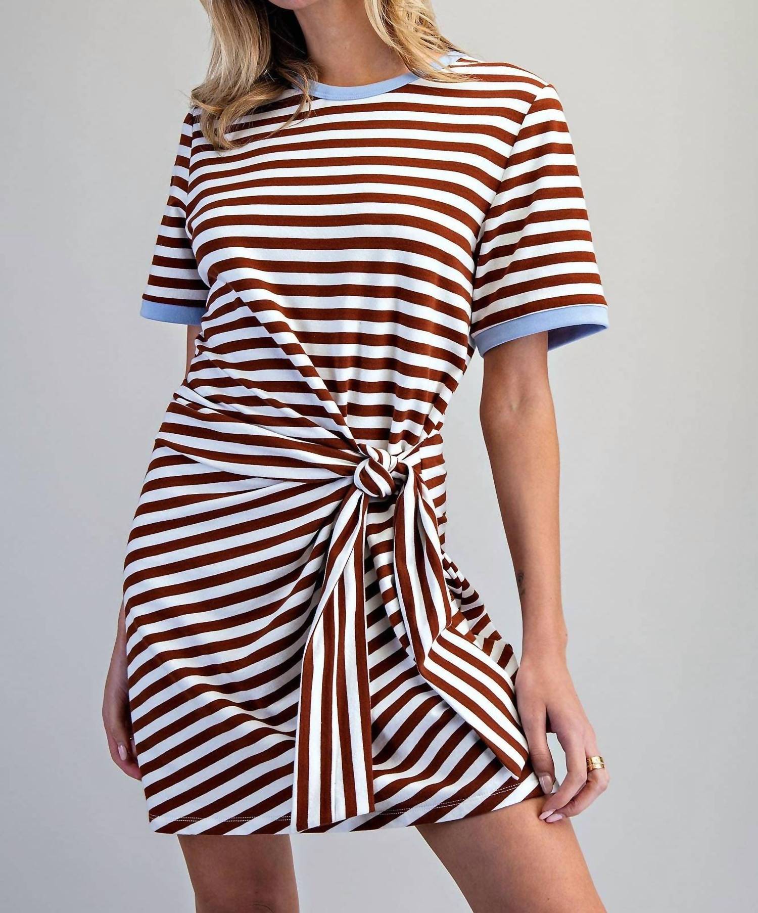 Peace Love Line - Striped Waist Tie Mini Dress