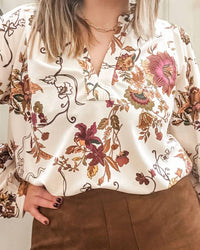 current air Floral V-Neck Long Sleeve Blouse in beige - women's blouse