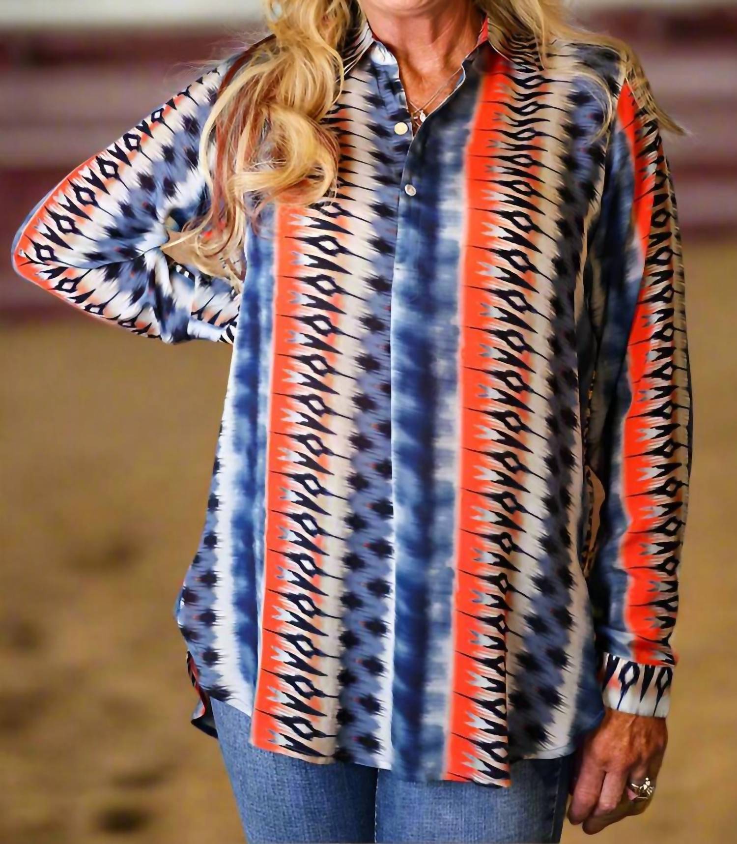 Apny - Western Flair Half Button-Up Pullover Tunic