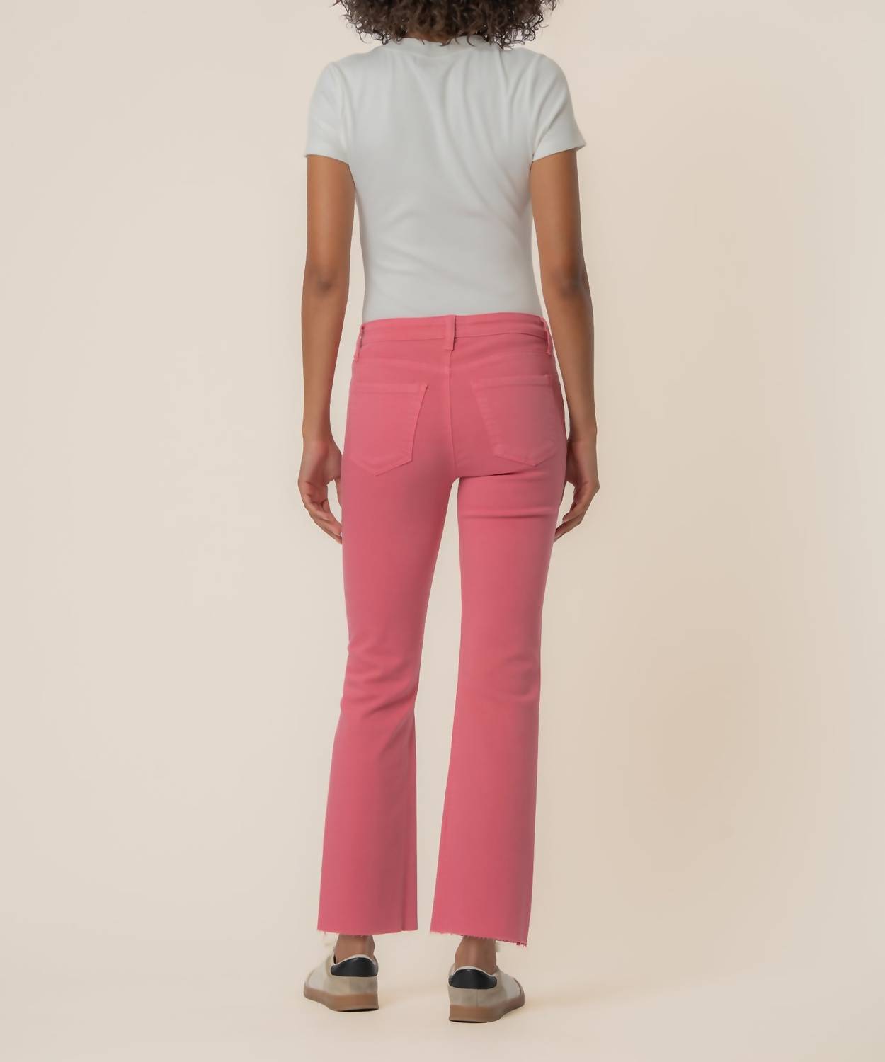 KUT FROM THE KLOTH Kelsey High Rise Ankle Flare Jeans in flamingo 1 - women's jeans - detail view