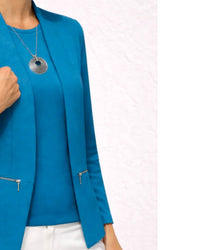 J'Envie/Eli Torino Zip Ribbed Cardigan in french blue - women's cardigan - detail view
