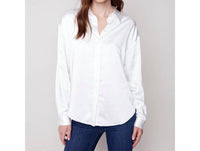 CHARLIE B Women's Satin Blouse in ecru - women's blouse