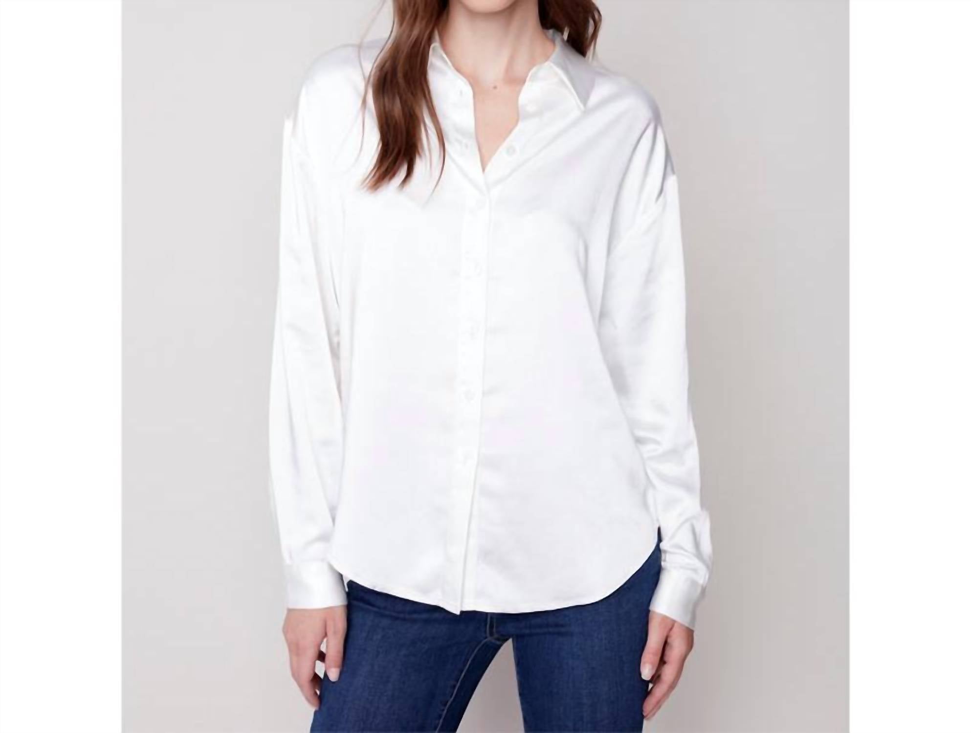 CHARLIE B Women's Satin Blouse in ecru - women's blouse