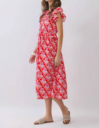 Tcec - Floral Ruffle Sleeves Midi Dress