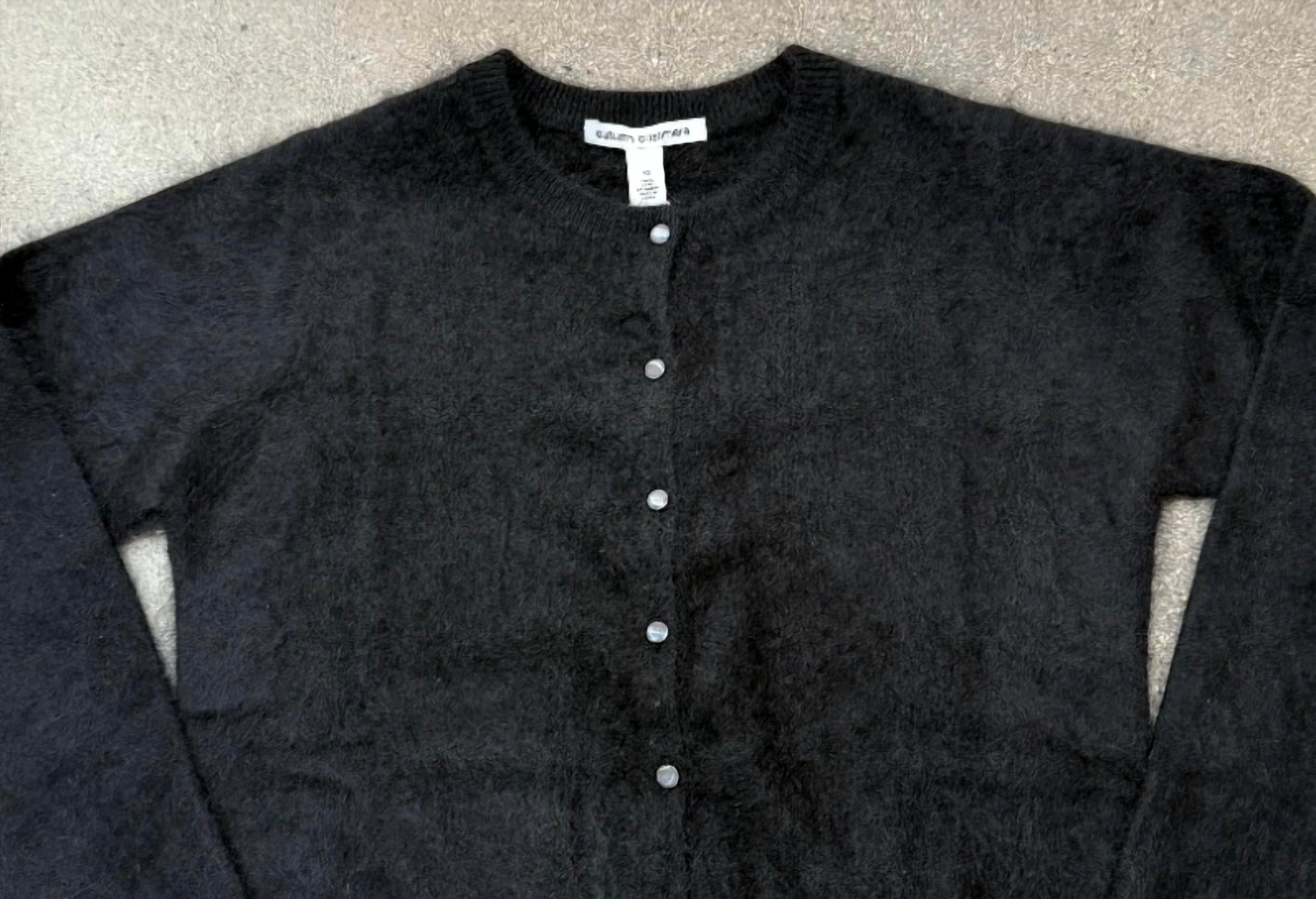 Autumn Cashmere Women's Brushed Baby Cardigan in black - women's cardigan - detail view
