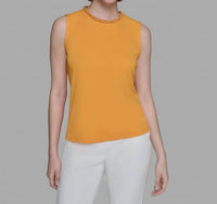 KARL LAGERFELD Bead-trim Sleeveless Tank Top in persimmon - women's tank top