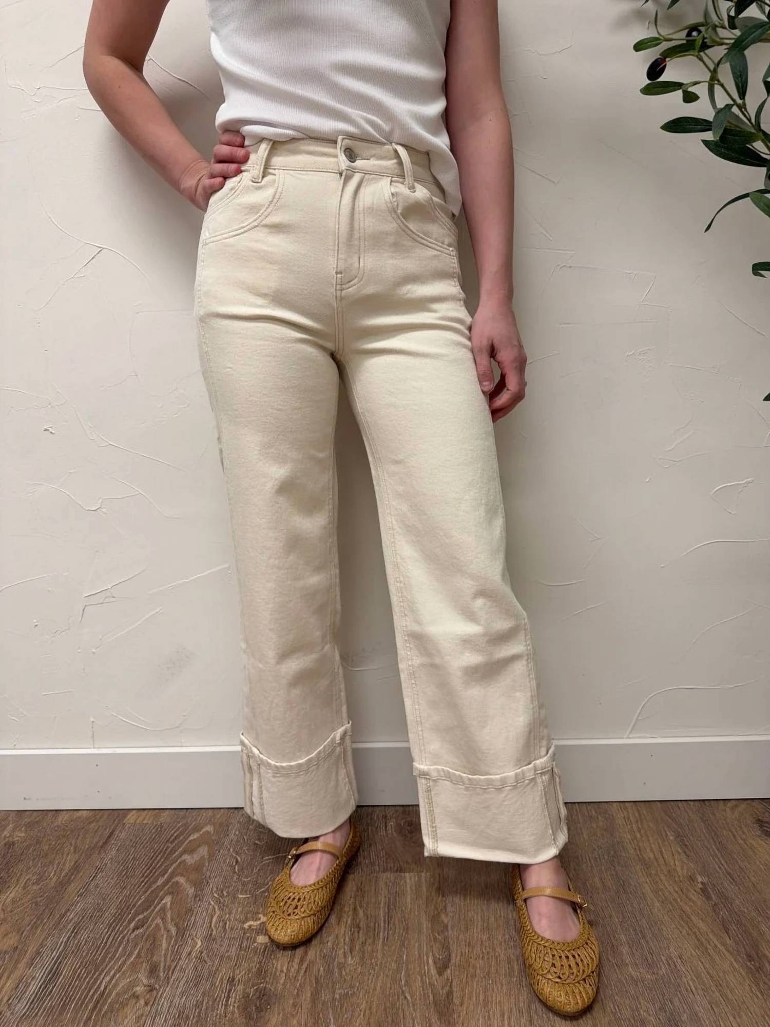 Vervet By Flying Monkey - High Rise Cuffed Wide Leg Denim Pants