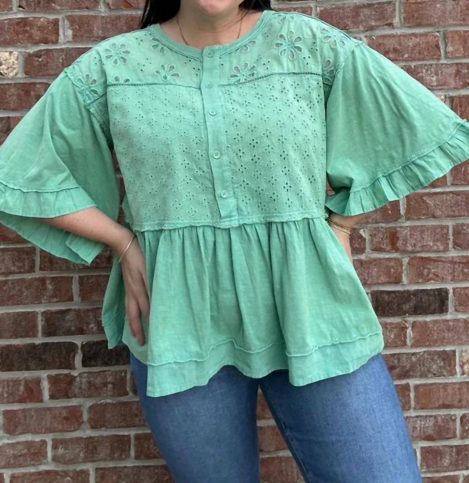 Easel - Eyelet Mix Top