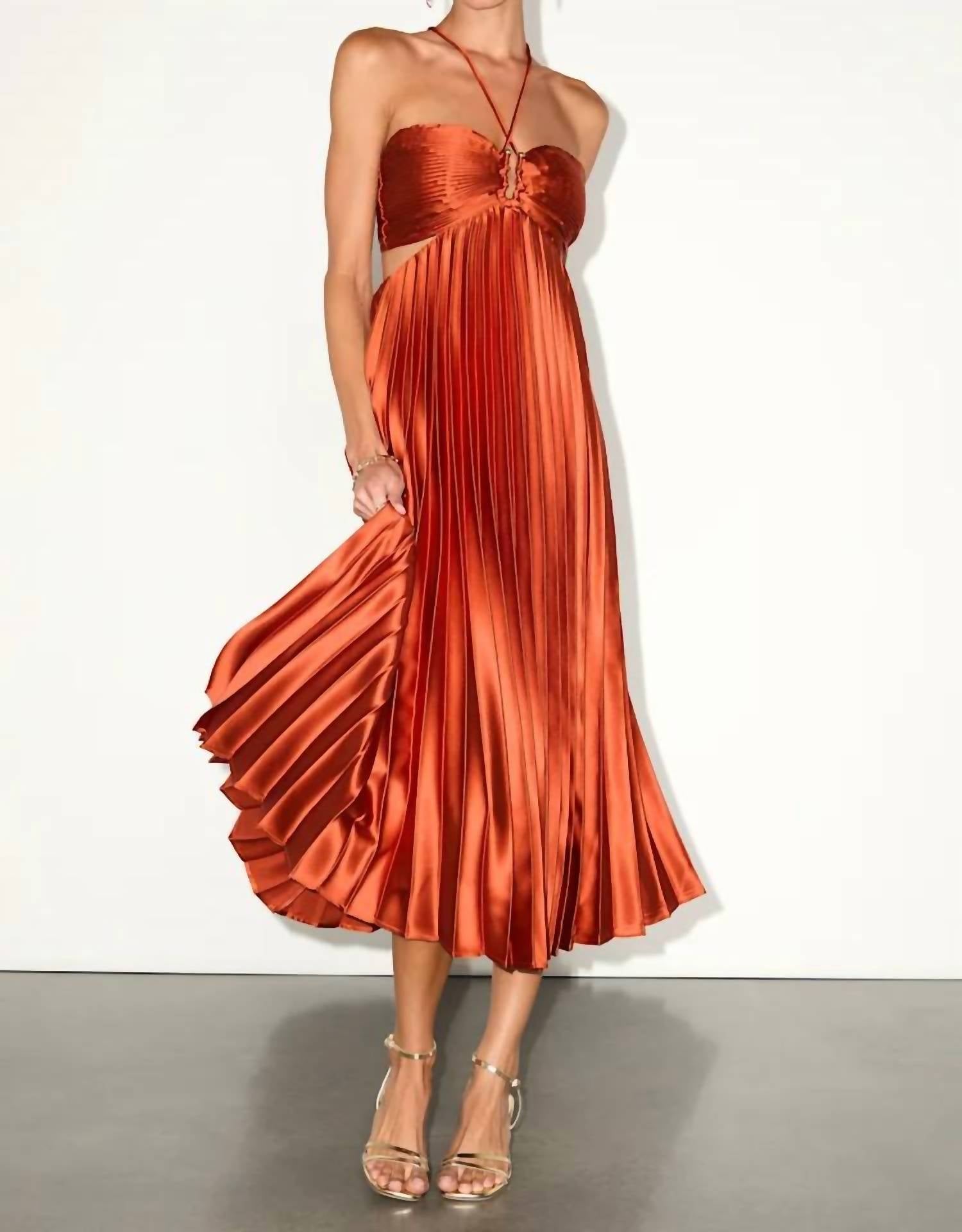 Lulus - Women's Aerin Satin Pleated Cutout Midi Dress