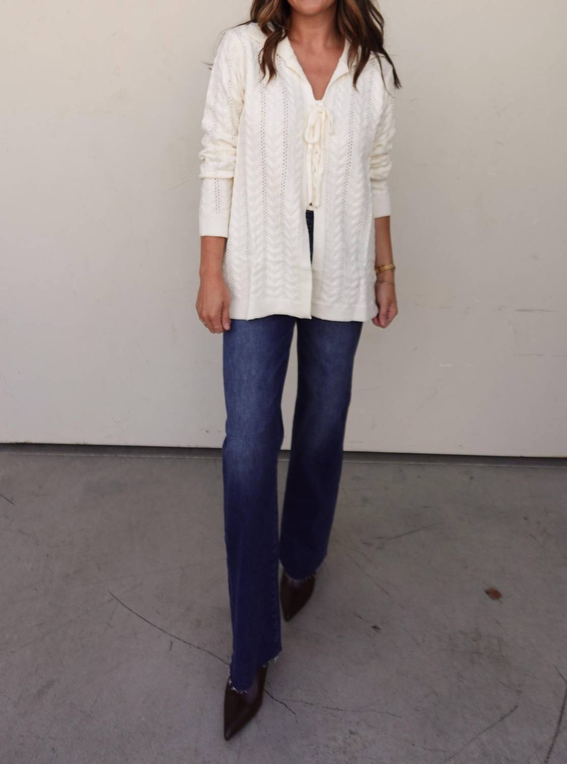 Cozy Co. - Cableknit Lace Up Sweater